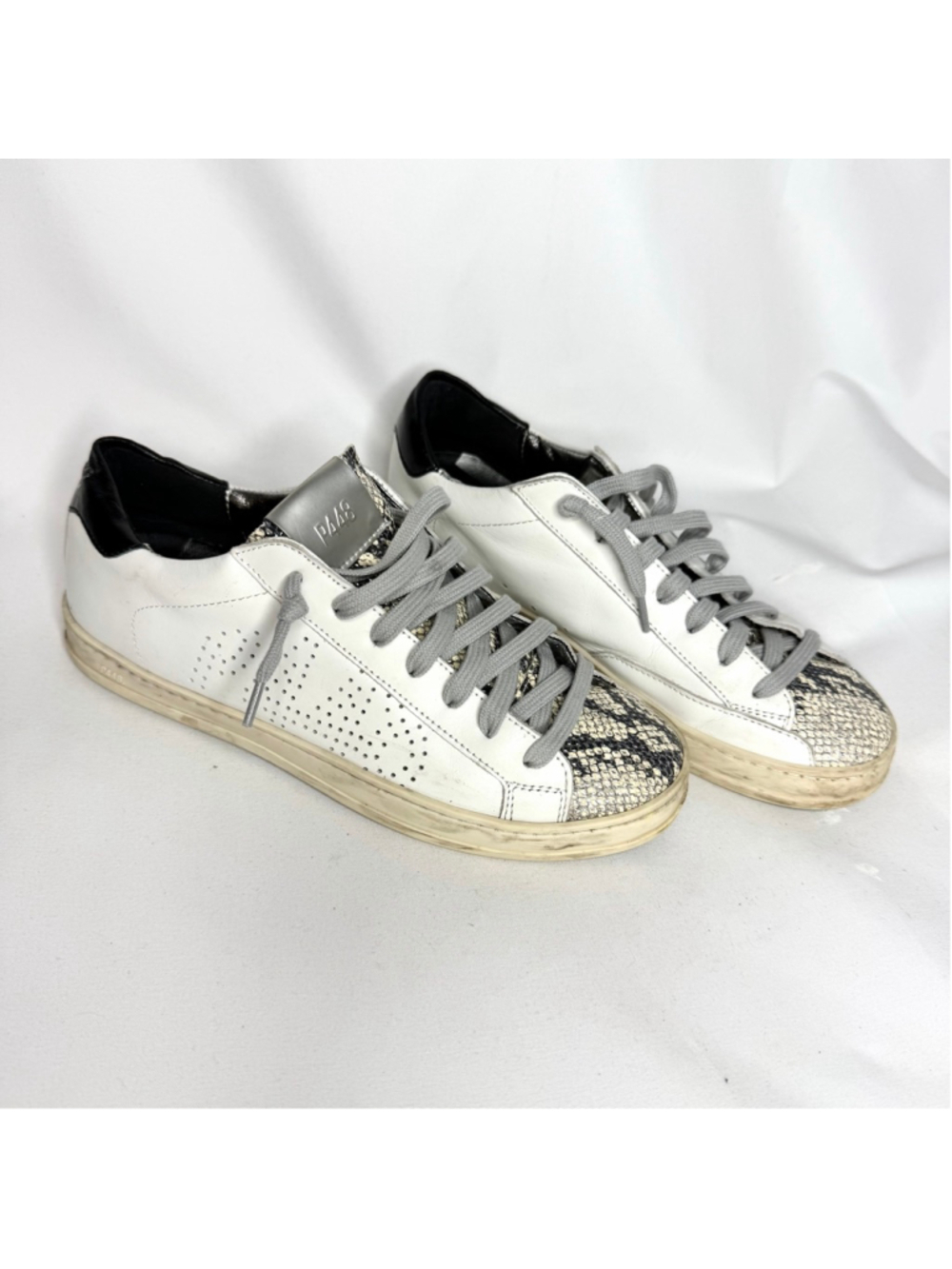 Women's P448 Sneakers Size 8 White Black Snakeskin